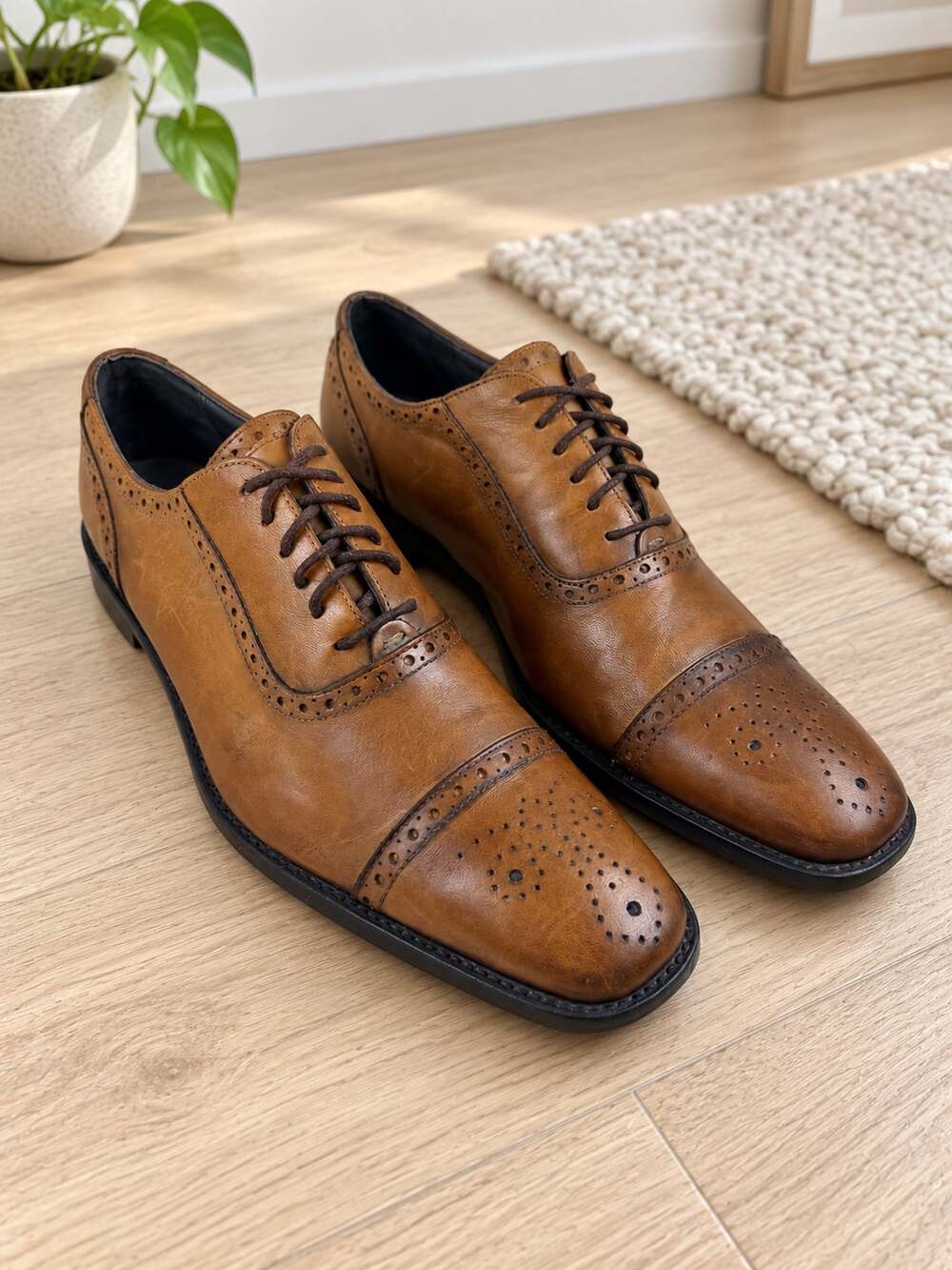Gordon Rush Ethan Oxford Dress Shoes Men 9 Brown Leather Cap Toe Brogue